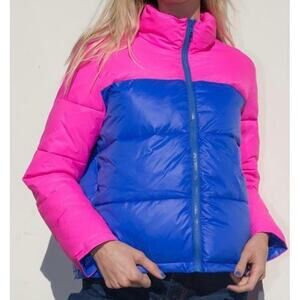 Brandy Melville Puffer Jacket Neon Pink & Blue